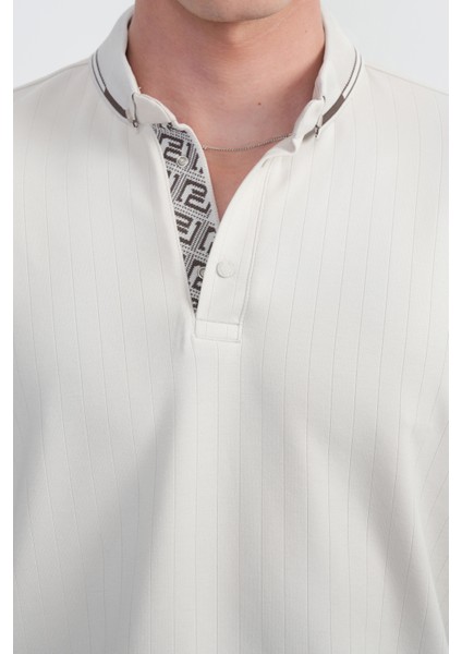 Erkek Çıtçıtlı Uzun Kollu Beyaz Polo Yaka Tişört