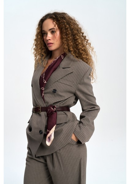 Bianda Çizgili Füme Blazer