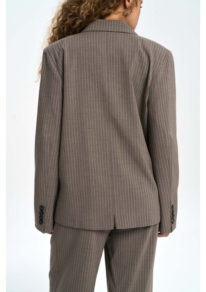 Bianda Çizgili Füme Blazer