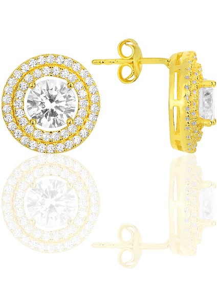 Gümüş Altın Yaldızlı Zirkon Taşlı Pırlanta Montürlü Yuvarlak Üçlü Set SGTL12084GOLD modelleri