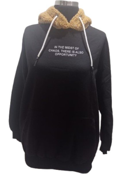 Kahve Peluş Kapüşonlu Siyah Şardonlu Termal Sweatshirt fiyatları