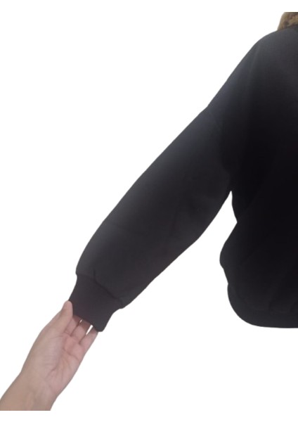 Kahve Peluş Kapüşonlu Siyah Şardonlu Termal Sweatshirt modelleri