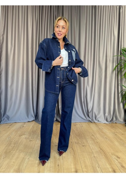 Lacivert Cep Kuş Detaylı Jean Gömlek indirimleri