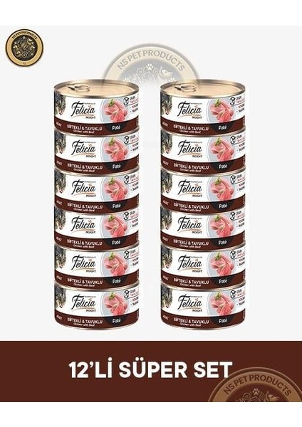 Biftekli-Tavuklu Yetişkin Kedi Konservesi 12X85GR fiyatları