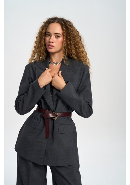 Jessical Çizgili Antrasit Blazer