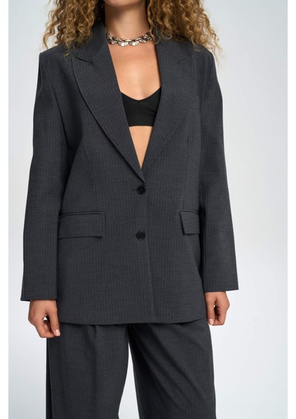 Jessical Çizgili Antrasit Blazer
