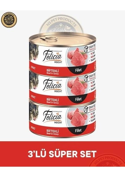Biftekli Fileto Yetişkin Kedi Konservesi 3X85GR fiyatları