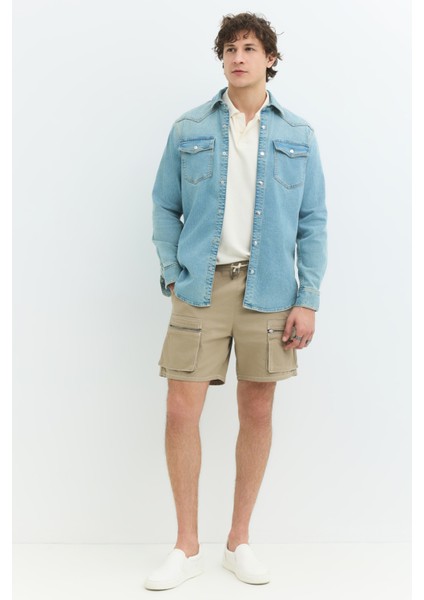 Regular Fit Açık Indigo Erkek Jean Gömlek