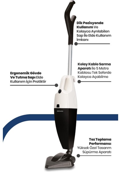 Yüksek Performanslı 2l Toz Hazneli 800W 2in1 Dikey Elektrikli Süpürge, Yıkanabilir Filtreli indirimleri
