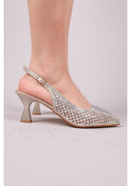 Boles Lazer Taşlı Arka Açık Topuklu Ayakkabı Gold fiyatları