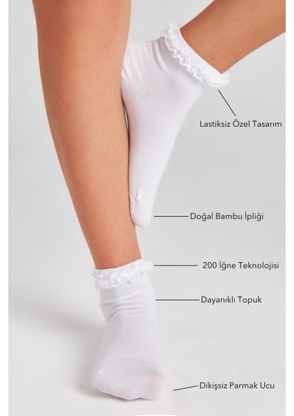 Bambu Kadın Sarı Lastiksiz Soket Dikişsiz Premium Çorap 3'lü Paket Sıkmayan Çorap / Iz Bırakmaz