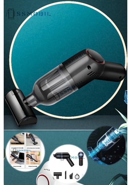 Mini Kablosuz El Süpürgesi, 6000PA, 120W, Taşınabilir ve Güçlü Temizlik Aracı