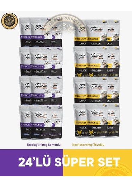 Pouch Kısırlaştırılmış Somon-Tavuk Yaş Kedi Maması 24X85GR