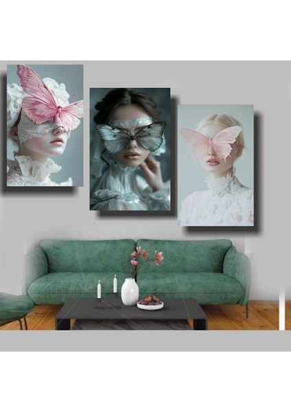 3 Lü Modern Sanat Kelebekler Ev Duvar Salon Güzellik Salonu Ofis Dükkan Dekarasyon Kanvas Tablo