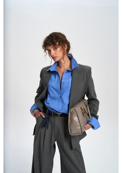 Jessical Çizgili Füme Blazer