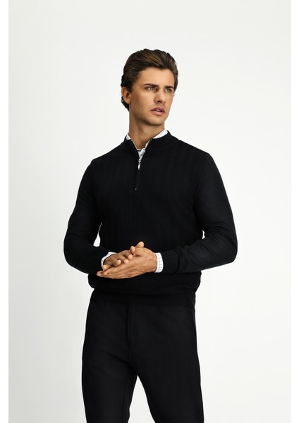 Regular Fit Yarım Balıkçı Yaka Fermuarlı Trıko Kazak