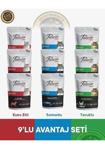 Pouch Kuzu-Somon-Tavuk Yaş Kedi Maması 9X85GR