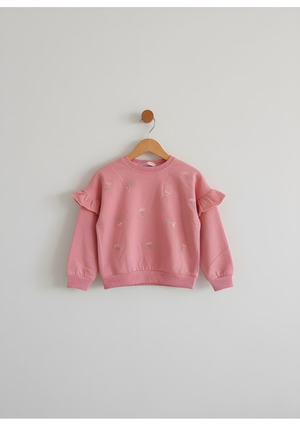 Çiçek Nakışlı Kız Çocuk Sweatshirt