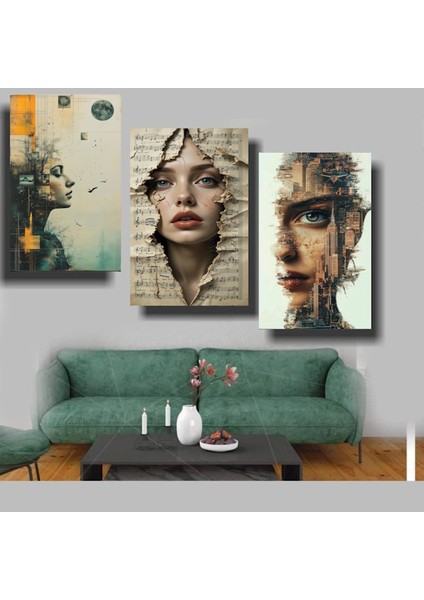 3 Lü Modern Sanat Portre Ev Duvar Salon Güzellik Salonu Ofis Dükkan Dekarasyon Kanvas Tablo