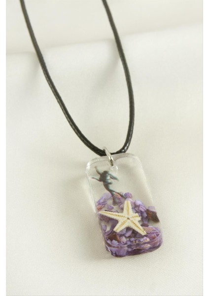 Zengezur Deniz Yıldızı Dikdörtgen Epoksi Kolye-Mor fiyatları
