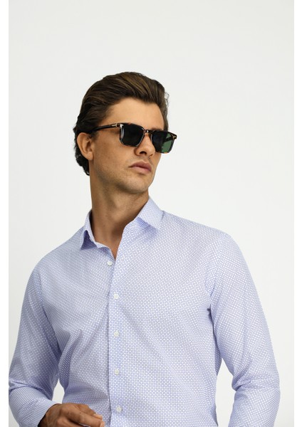 Uzun Kol Slim Fit Dar Kesim Baskılı Pamuk Gömlek