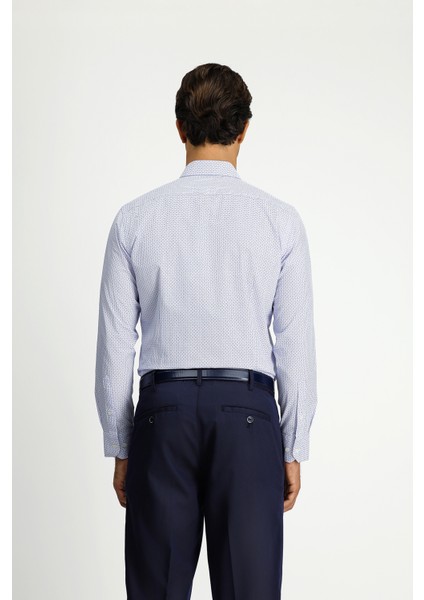 Uzun Kol Slim Fit Dar Kesim Baskılı Pamuk Gömlek