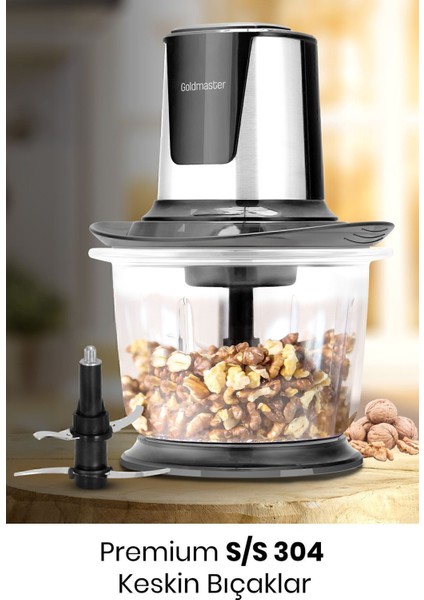 1.5 Litre Cam Hazneli 4 Bıçaklı Paslanmaz Çelik Doğrayıcı