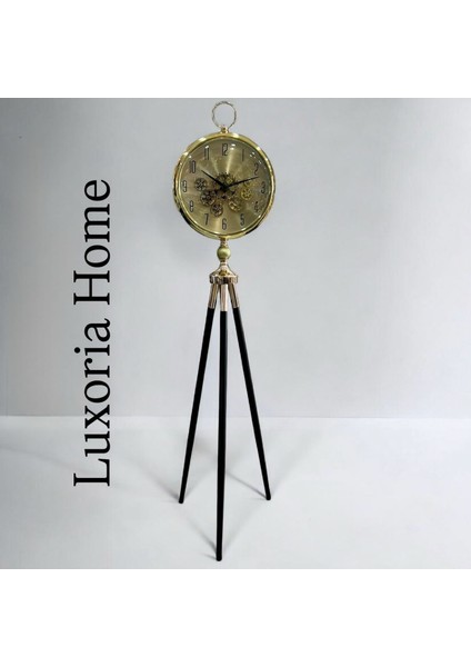 Tripod Ayaklı Döner Çark Mekanizmalı Siyah-Gold Ithal Dekoratif Saat