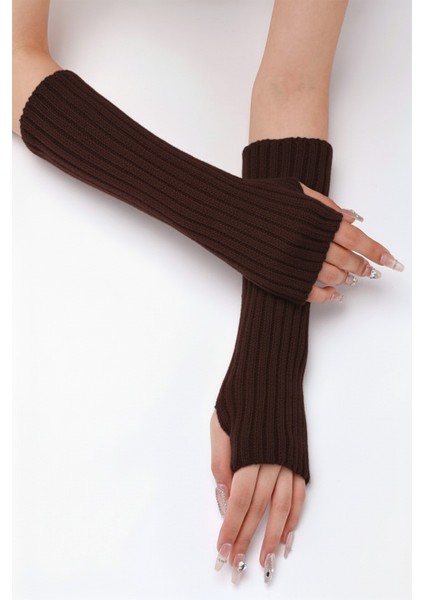 Acı Kahve Triko Örgü El Isıtıcı Kolluk Parmaksız Eldiven