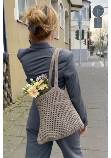 Kadın Koyu Vizon Crochet Edition Örgü Tote Omuz Çantası indirimleri