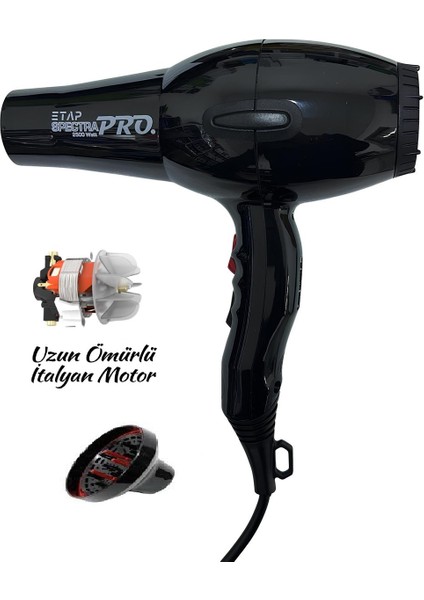 Spectra Pro 2500W Profesyonel Saç Kurutma Makinesi ve Difüzör Başlık