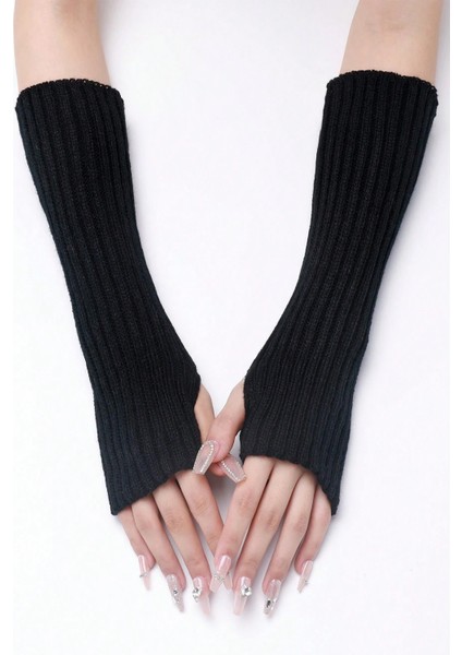 Siyah Triko Örgü El Isıtıcı Kolluk Parmaksız Eldiven fırsatları