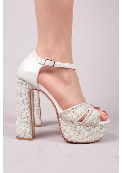 Perry Çapraz Inci Taşlı Platform Topuklu Ayakkabı Sedef