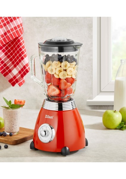Kırmızı Retro Stand Blender, 1,5 L, 500 W, Şık ve Fonksiyonel Tasarım