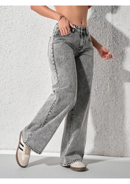 Kadın Baggy Fit Denim Jean Yıkamalı Pantolon fırsatları