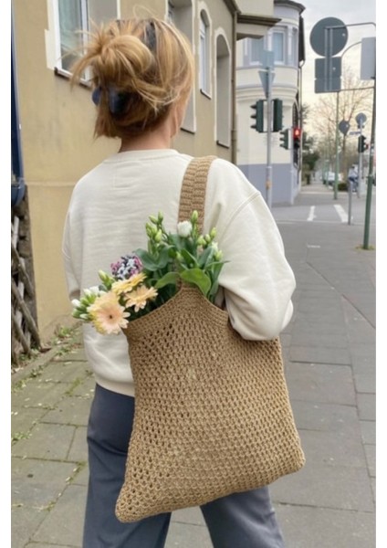 Kadın Camel Crochet Edition Örgü Tote Omuz Çantası indirimleri