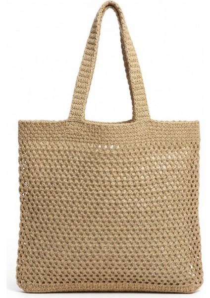 Kadın Camel Crochet Edition Örgü Tote Omuz Çantası