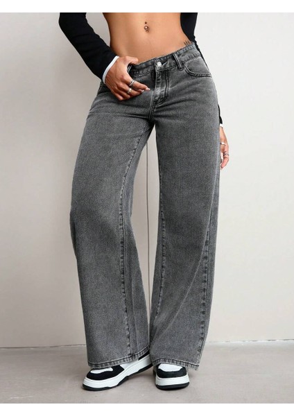 Kadın Baggy Fit Denim Jean Yıkamalı Pantolon fırsatları