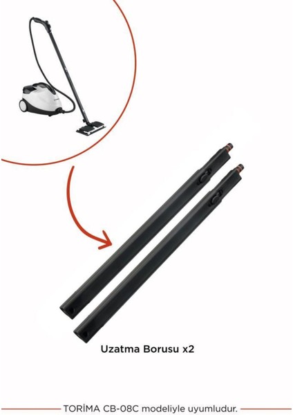 Siyah Uyumlu Buharlı Temizlik Makinası Yedek 2 Adet Uzatma Borusu