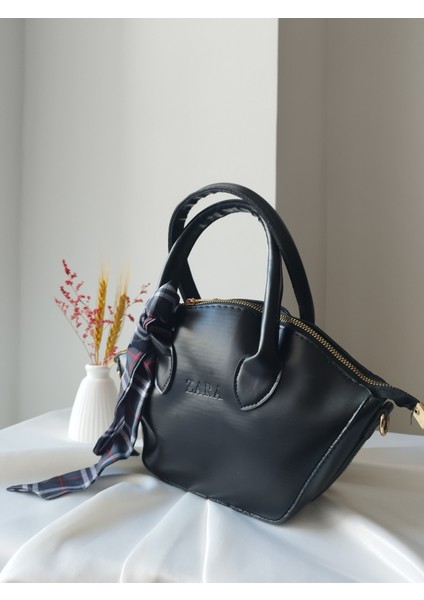 Diana Model Fular Detaylı Siyah Deri Kadın El ve Omuz Çantası fiyatları