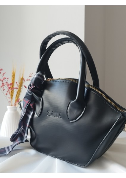 Diana Model Fular Detaylı Siyah Deri Kadın El ve Omuz Çantası modelleri
