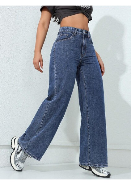 Kadın Baggy Fit Denim Jean Yıkamalı Pantolon fırsatları