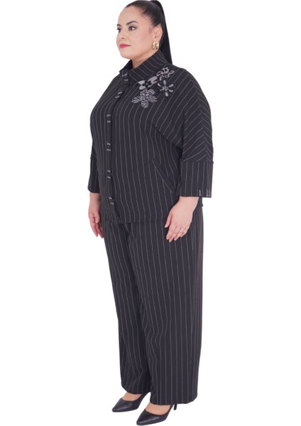 Kadın Büyük Beden Ekstra Battal Çiçek Motifli Alt Üst İkili Takım Uzun Kollu