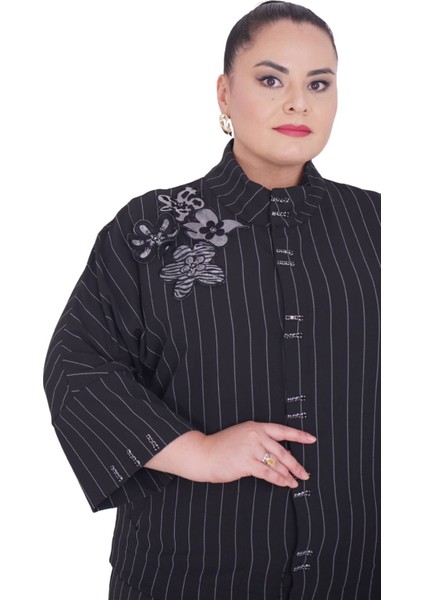 Kadın Büyük Beden Ekstra Battal Çiçek Motifli Alt Üst İkili Takım Uzun Kollu