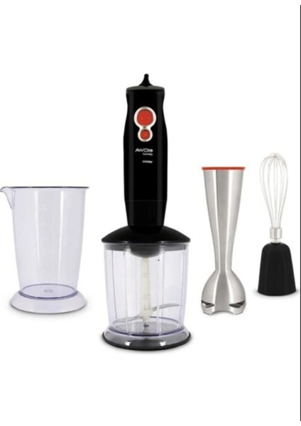 3'ü Bir Arada Güçlü Blender, Çelik Uç, Siyah, 1000 Watt, Çıkabilir Uç