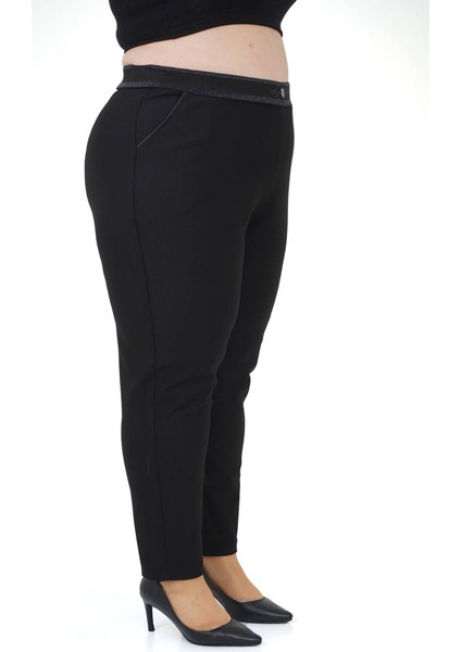 Kadın Büyük Beden Boru Paça Toparlayıcı Yüksek Bel Siyah Ekstra Battal Pantalon