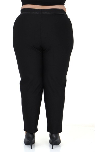 Kadın Büyük Beden Boru Paça Toparlayıcı Yüksek Bel Siyah Ekstra Battal Pantalon