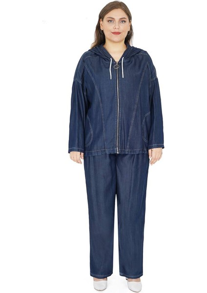 Kadın Büyük Beden Alt Üst İnce Kot İkili Takım