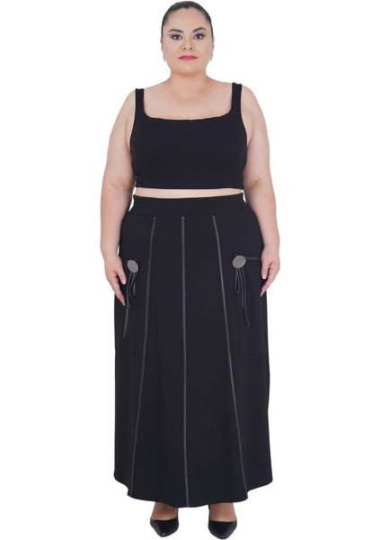 Kadın Büyük Beden Siyah Şık Spor Etek