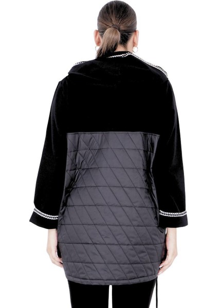 Kadın Büyük Beden Siyah Çiçek Motifli Ceket